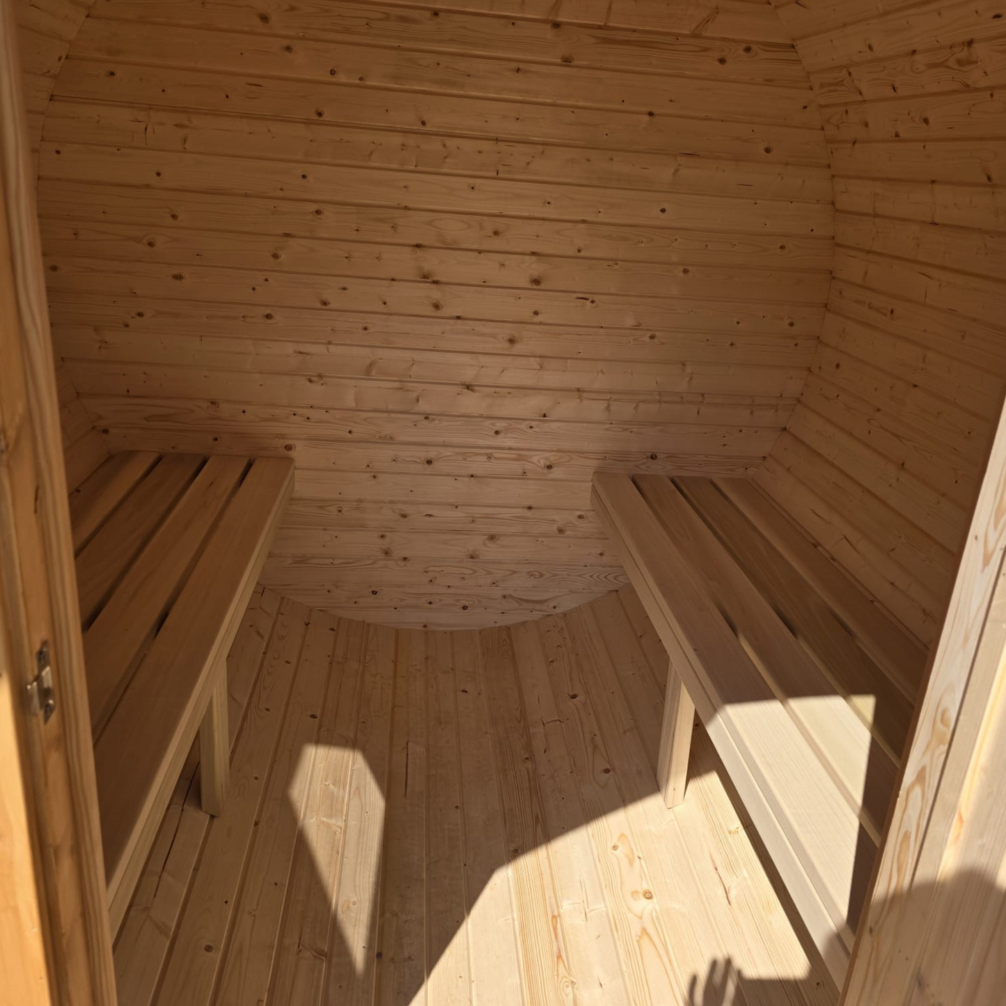 Terraced Basic door 1.7m Compact Barrel Sauna – Made in the UK | Eco-Friendly Pine | 4-Week Lead Time