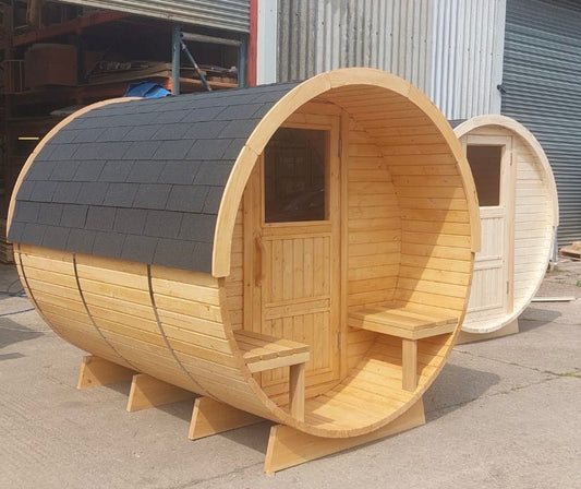 Terraced Basic door 1.7m Compact Barrel Sauna – Made in the UK | Eco-Friendly Pine | 4-Week Lead Time
