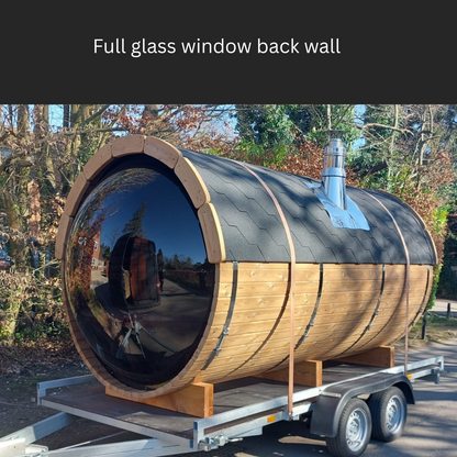 Terraced Glass door 1.7m Compact Barrel Sauna – Made in the UK | Eco-Friendly Pine | 4-Week Lead Time (Copy)