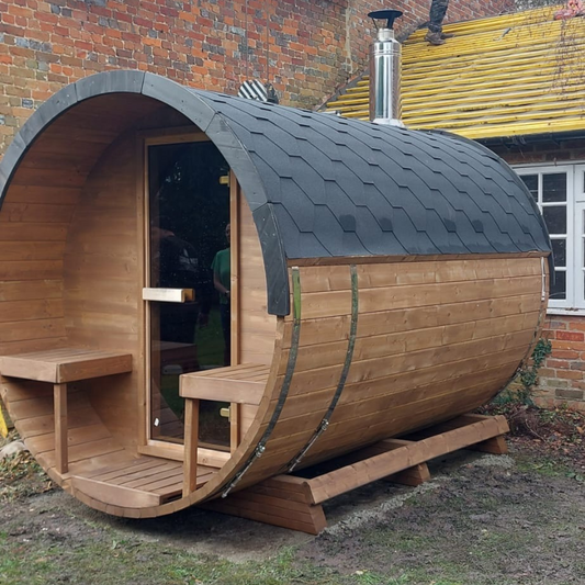 Terraced Glass door 1.7m Compact Barrel Sauna – Made in the UK | Eco-Friendly Pine | 4-Week Lead Time (Copy)